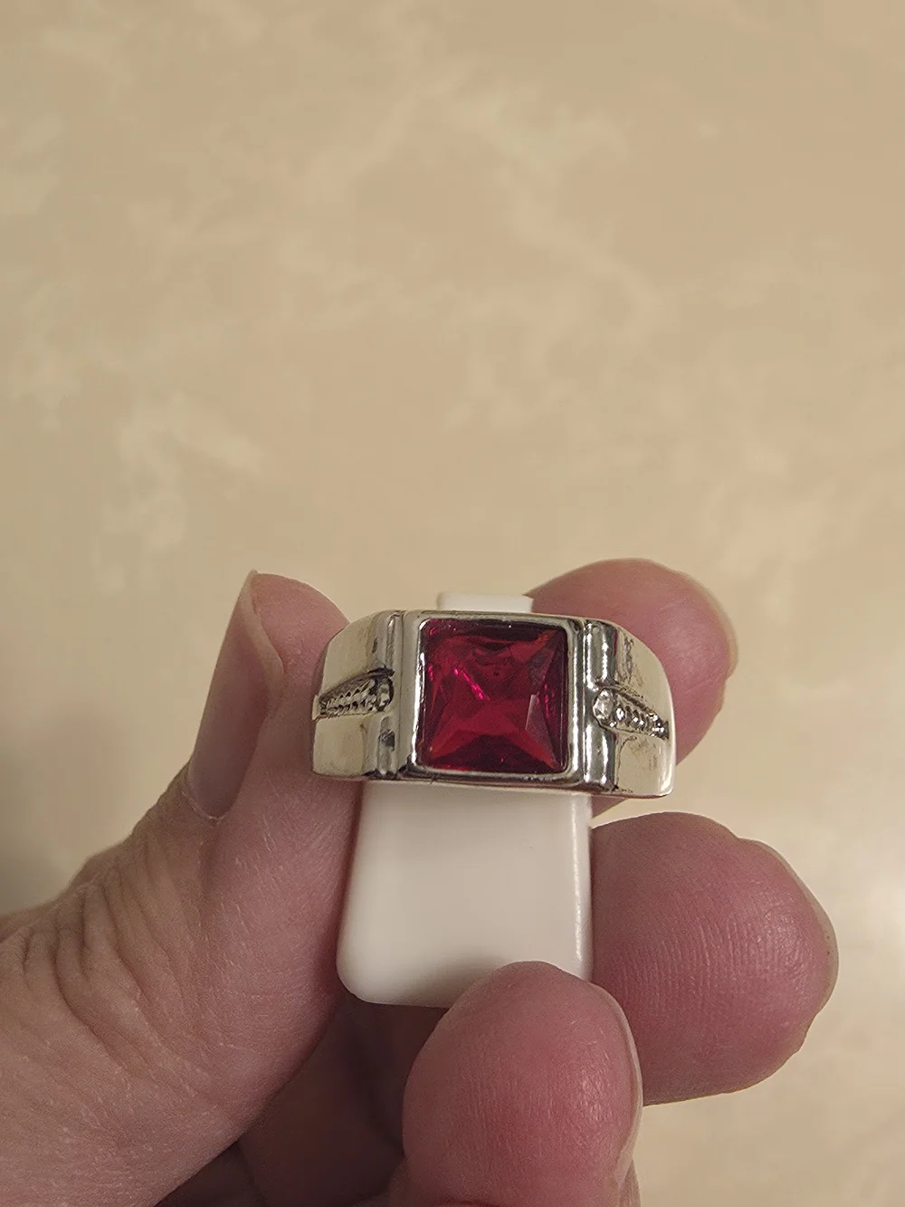 Men's Silver CZ and Ruby Ring Size 10